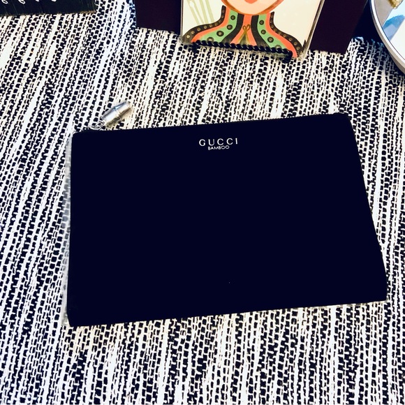 GUCCI Black Velvet GWP Zipper Pouch. Silver Zipper with Bamboo design on Pull. - Picture 7 of 11